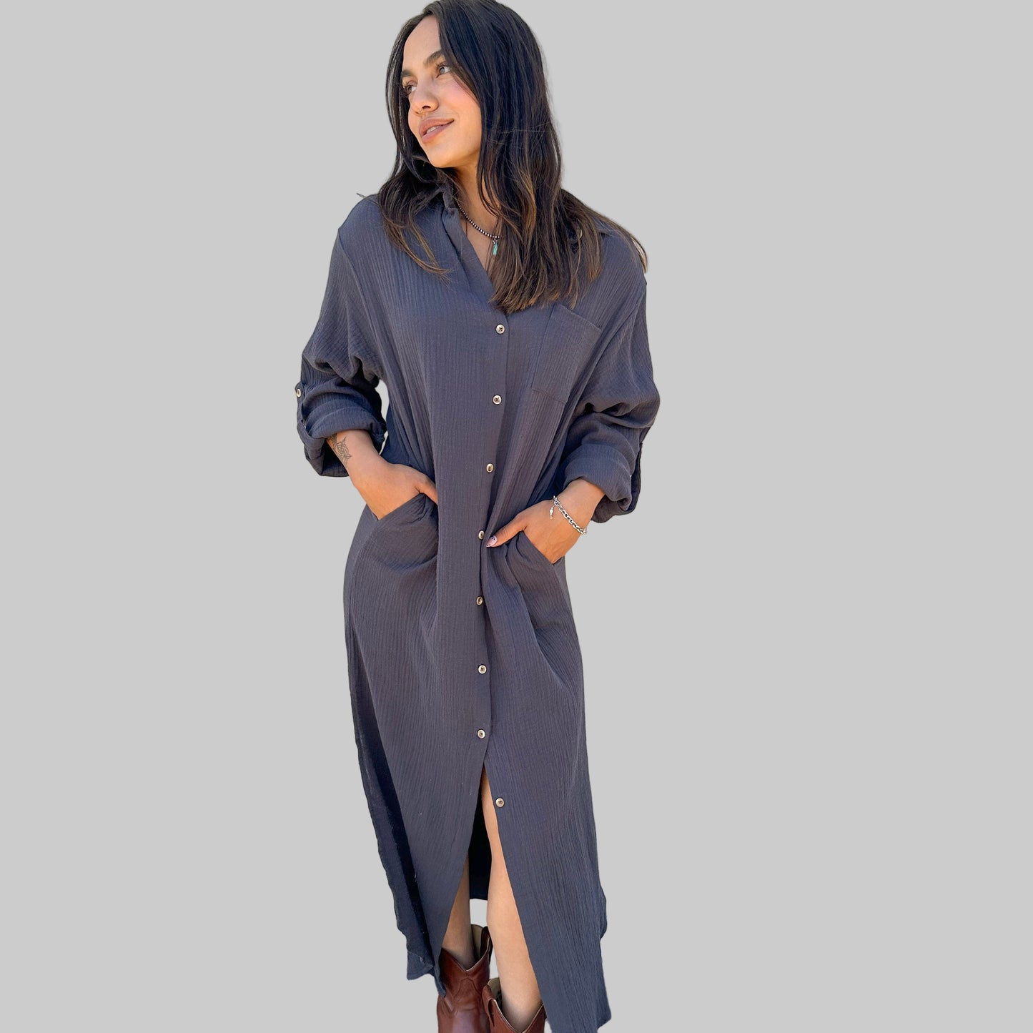 Charcoal Gauze Dress