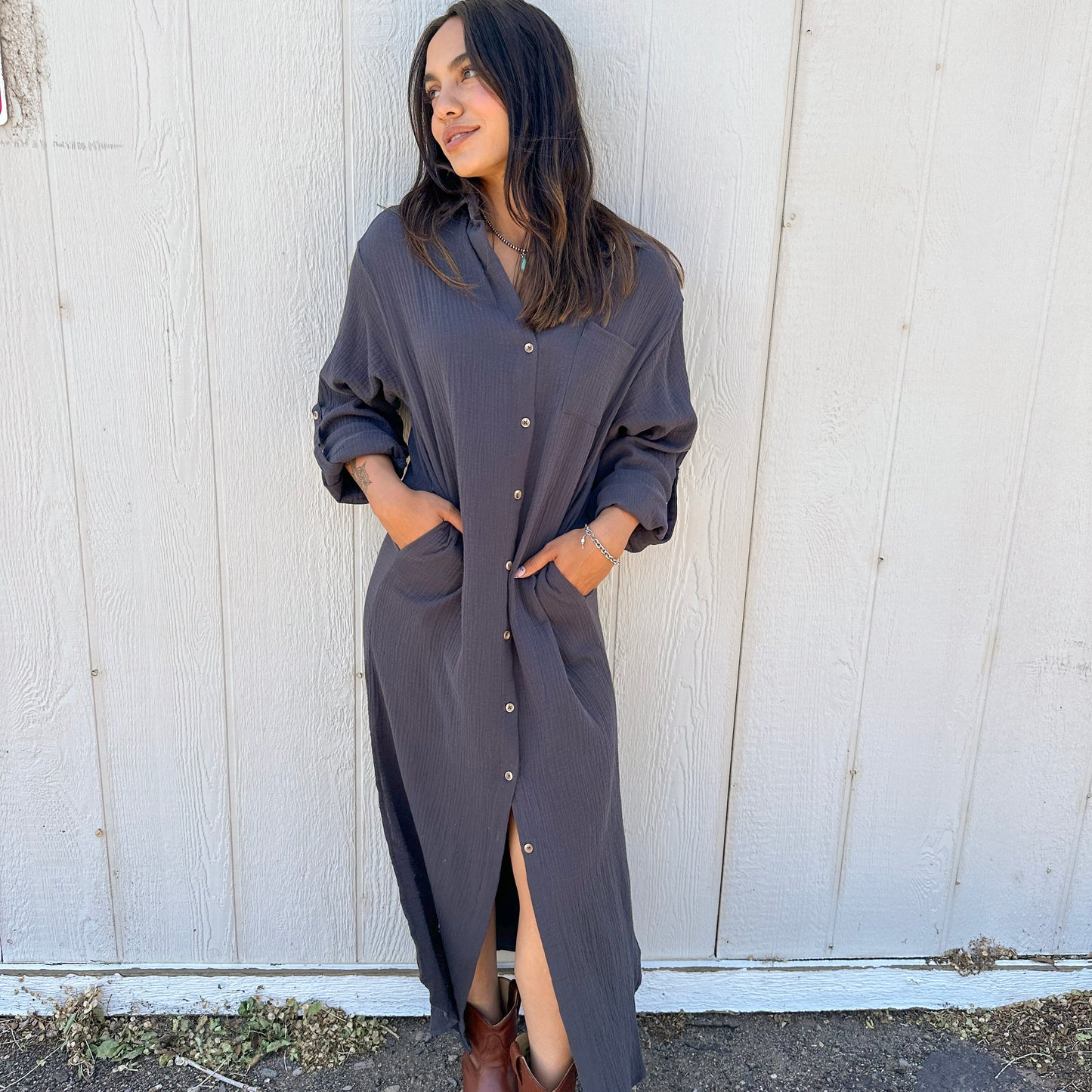 Charcoal Gauze Dress