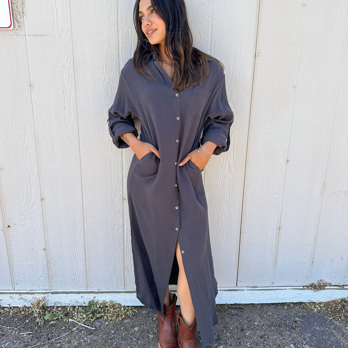 Charcoal Gauze Dress