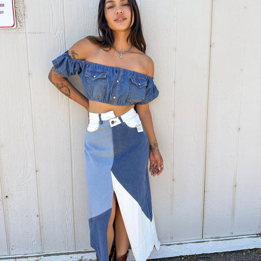 Patchwork Denim Skirt