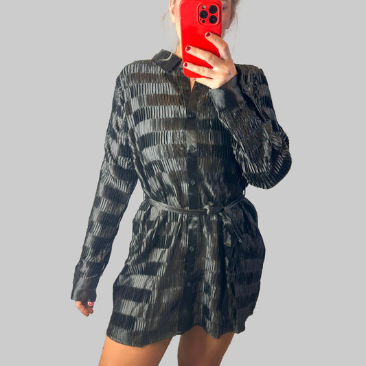 Black Checkered Long Sleeve Dress