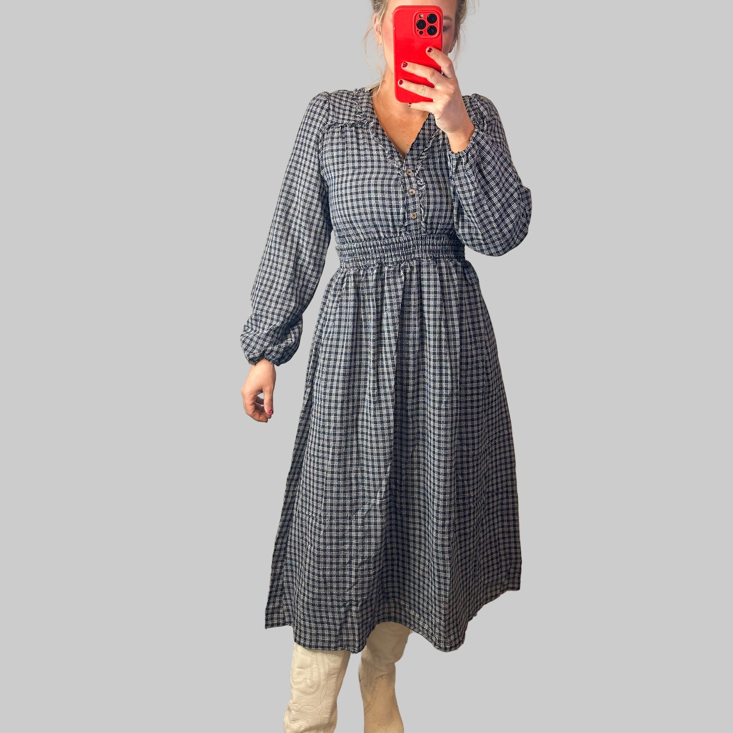 Navy Plaid Long Maxi Dress